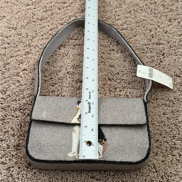 NWT new flaw Anthropologie Maeve Fiona beaded bag beagle dog gray embroidered - Picture 8 of 16